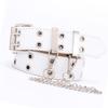 Double Grommet Belt with Chain PU Leather 2 Hole Grommet Fadeproof Stylish Chain Decoration Waist Belt White Free Size