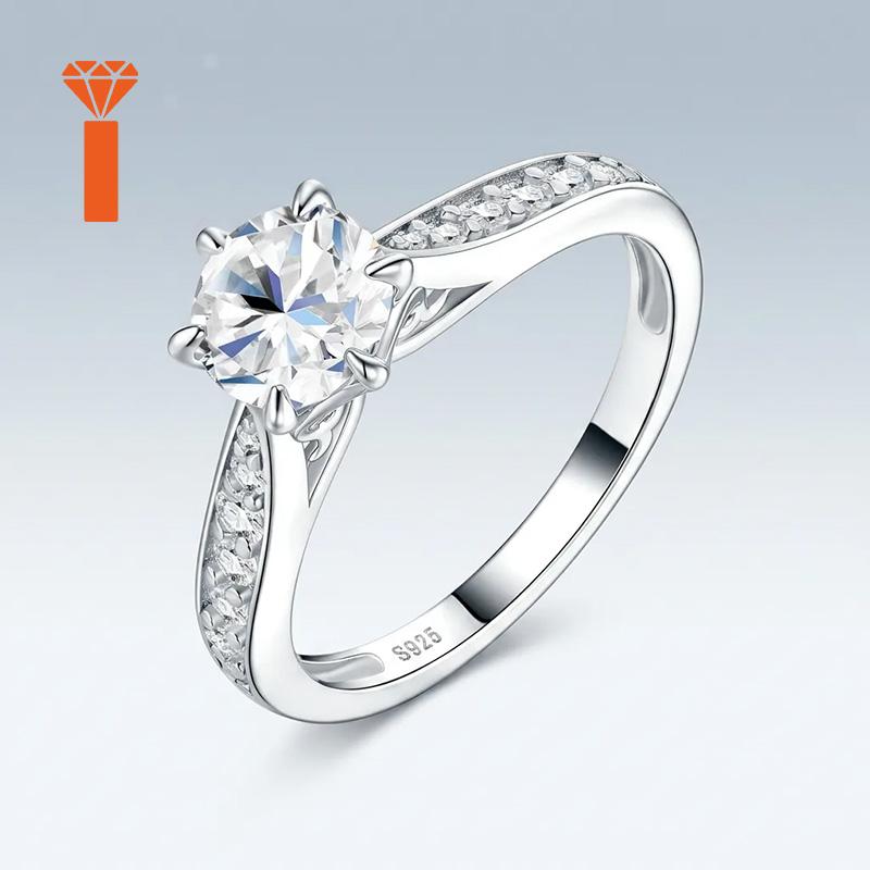 Spot Inventory Available Six Prong 1ct Round Moissanite Ring Graduated Multi Size Pave Split Shank S925 Silver Rings