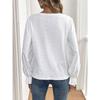 Women S Long Sleeve V Neck Solid Color Hollow Out Casual Top
