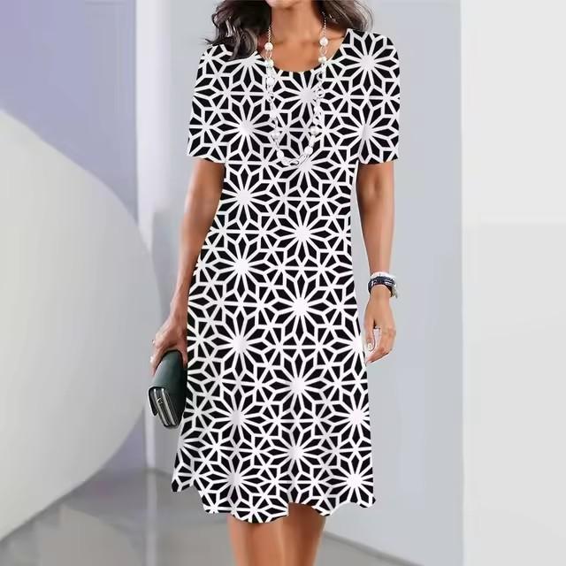 women 3d print short sleeve midi dress plus size holiday beach dresses