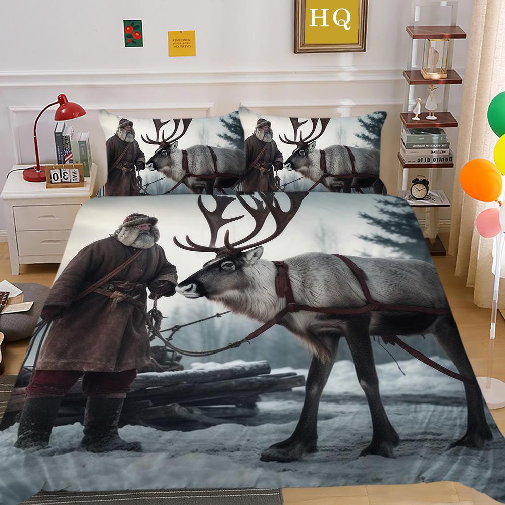Jultomte Älg 3D-tryckt Polyester Örngott Täcke Två- eller Tredelat Set Tillgängligt