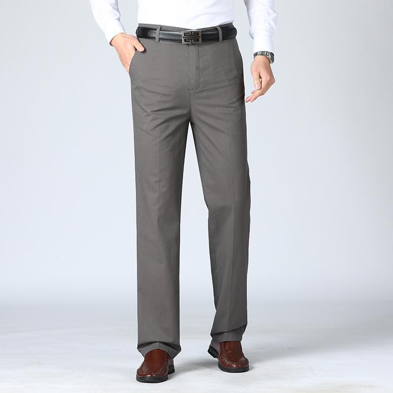 Men's High Waist Black Cotton Business Casual Pants - Summer 2021 Collection