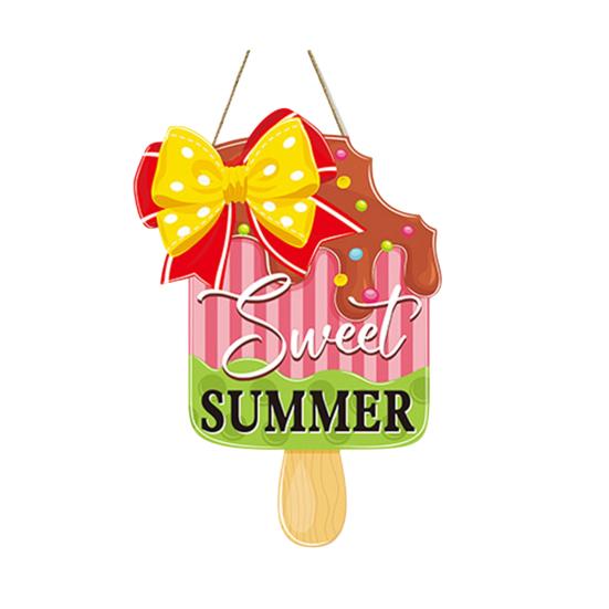 

Летние шлепанцы Подвесная табличка Форма шлепанцев Приветственная табличка на дверь Деревянный венок в деревенском стиле с арбузом и мороженым для входной двери фермерского дома, патио, балкона, стены A
