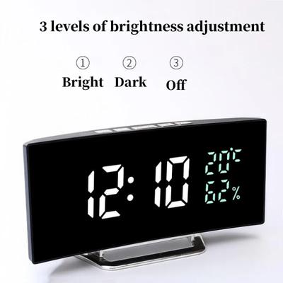 Réveil numérique miroir, température, date, 2 niveaux de réglage de la luminosité, fonction répétition, horloge de table, mode nuit 12/24 h, horloge LED
