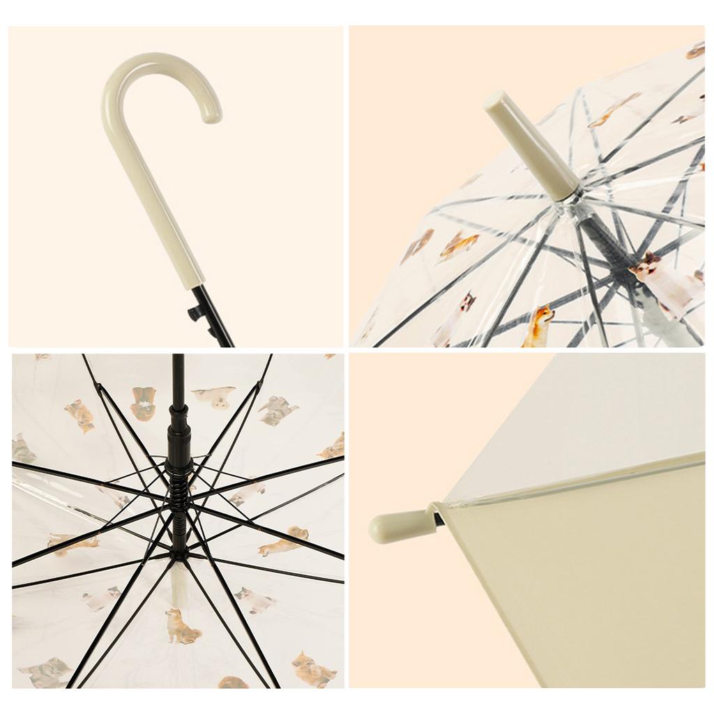 Manuální průhledná sluneční clona pro ženy 3 skládací deštníky Rain Gear Čirý kočičí vzor Anti-Uv kompaktní na cesty