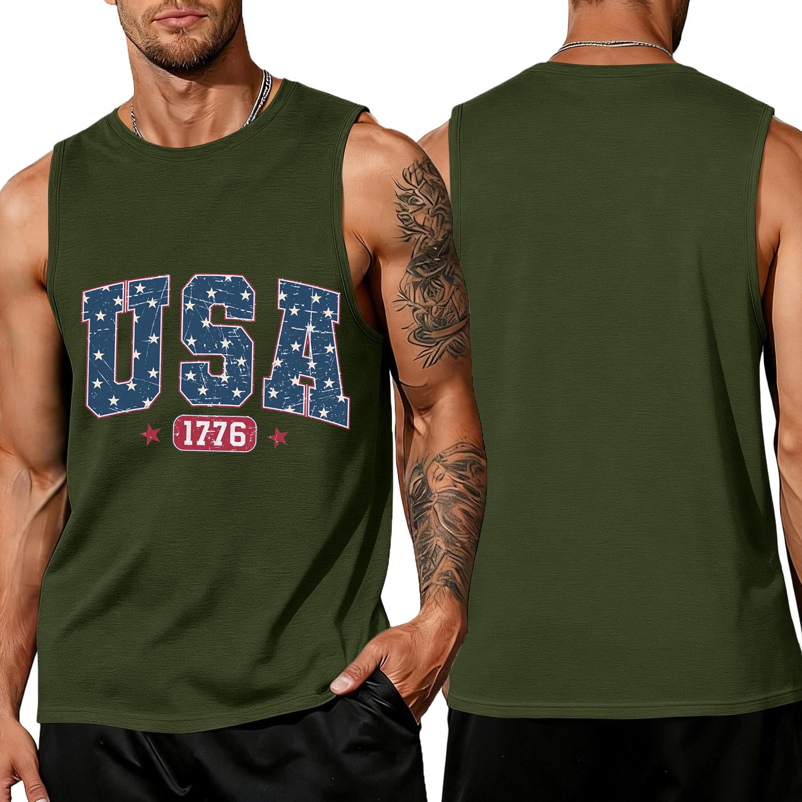

Men s Sleeveless Tank Top Casual Loose Fit Summer Muscle Shirt USA Print 1776 Graphic Sleeveless Tee for Daily Wear L