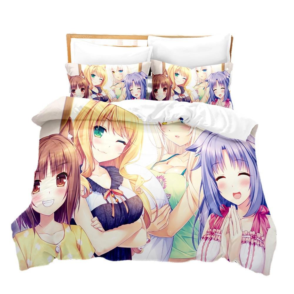 Digital Printing Chemical Fiber Sexy Beautiful Women Bedding Three-Piece Set, Starting From Approval