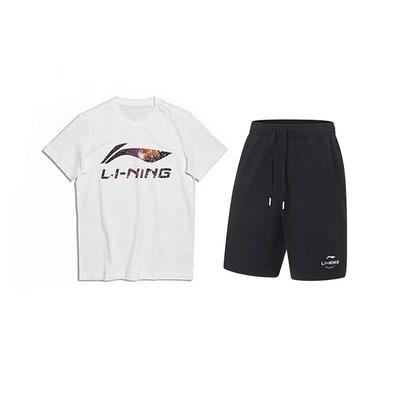 Li-Ning Starry Letter Logo Print Fashionable Romantic Versatile Round Neck Pullover Short Sleeve T-Shirt Casual Sports Suit AHSS971-3+AKST543-3