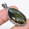 Natural Labradorite Gemstone 925 Solid Sterling Silver Gift Pendant 1.75" H1y10