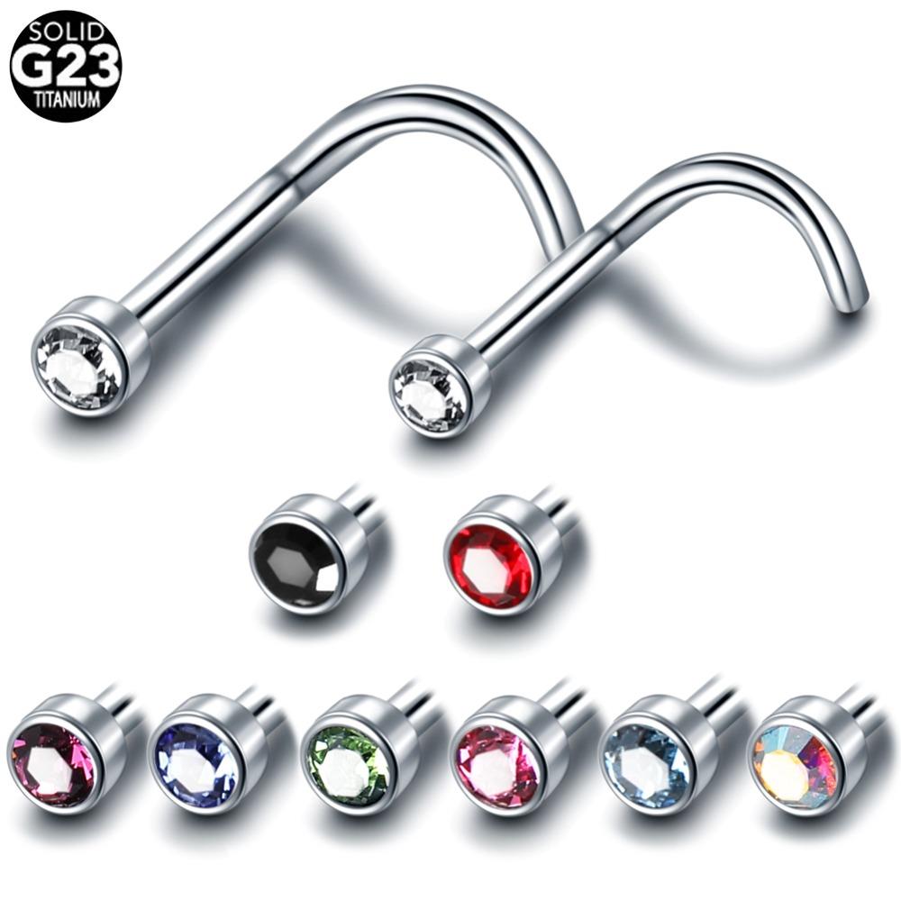 1 Stück G23 Titan Kristall Nasenschraube Stecker Ring Zirkon Ohr Helix Piercing Mischfarbe Nasenring Krappen CZ Nasenschmuck