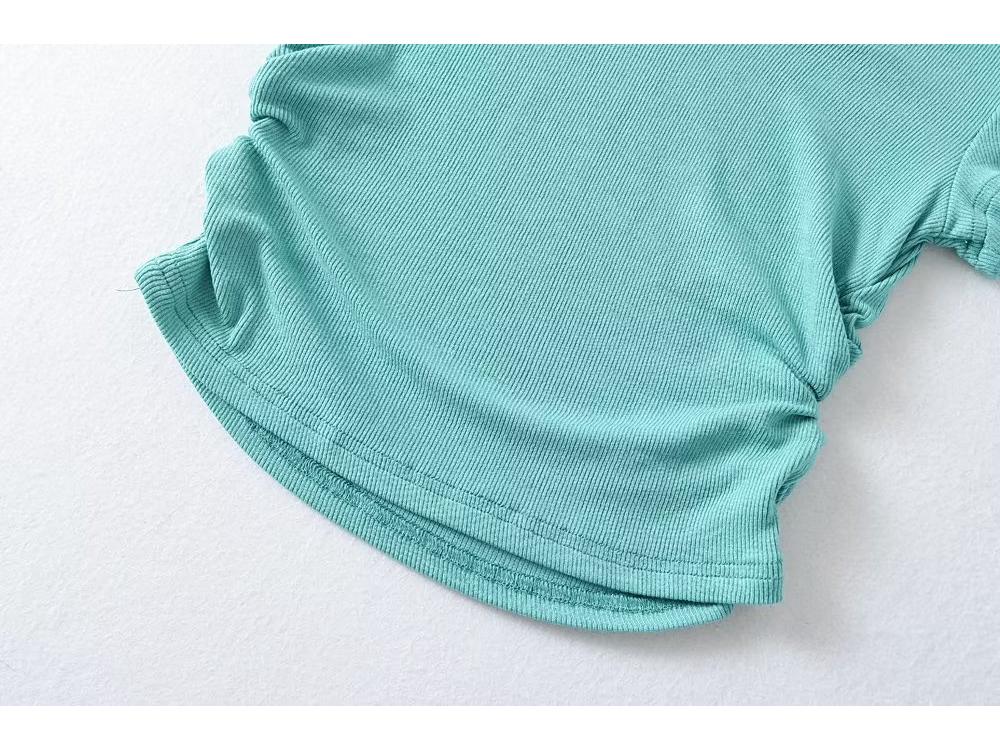 Trendy Women's Round Neck Short Sleeve Side Ruched Bodycon Crop Top