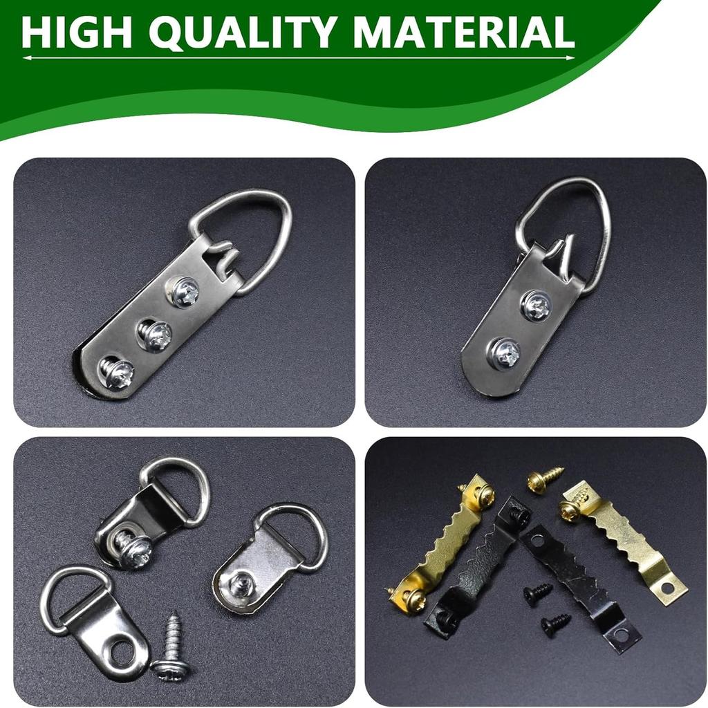 415Pcs Picture Hangers Kit, 7 Sizes D Ring Hangers Sawtooth Hangers Assorted Kit with Screws Boxed Metal Accessories for Wall Mounting Heavy Picture