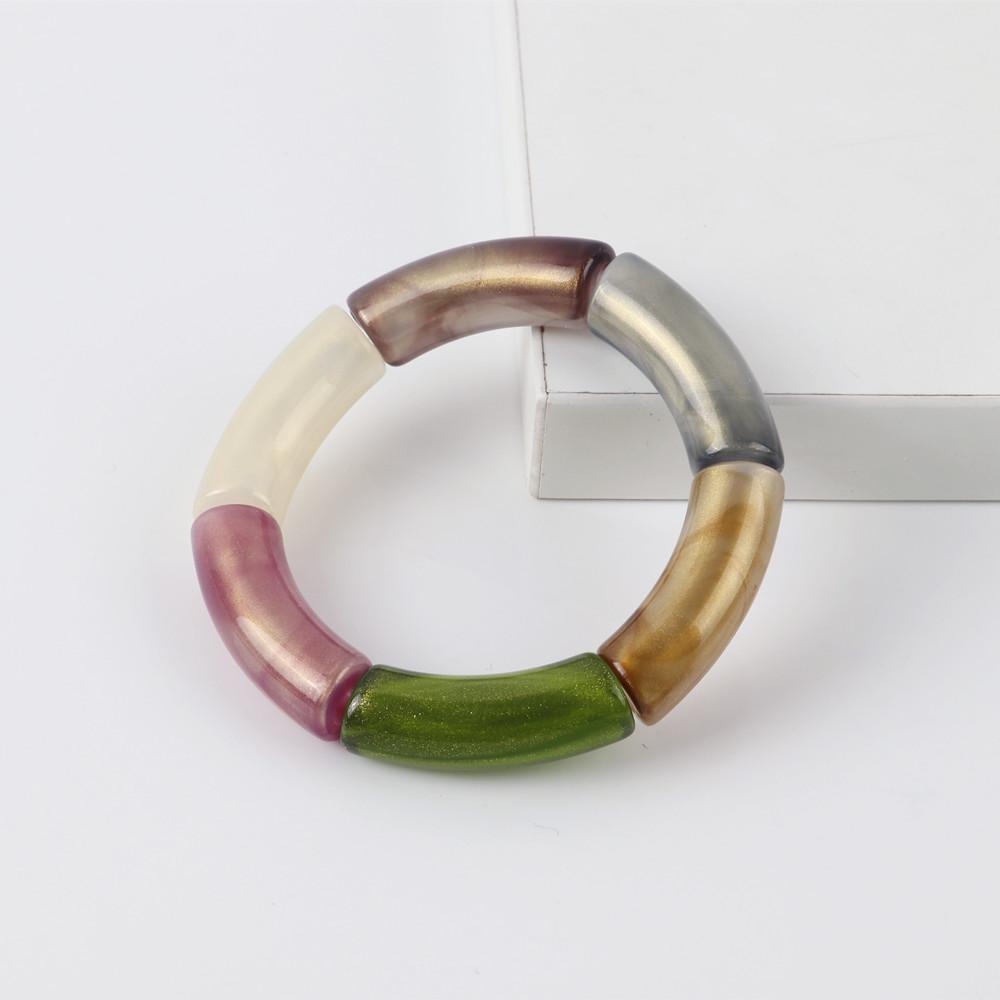 Retro Acrylic Chunky Bamboo Curved Tube Bracelets for Women Boho Mixed Color Resin Stretchy Stack Bangles Trendy Jewelry Gifts