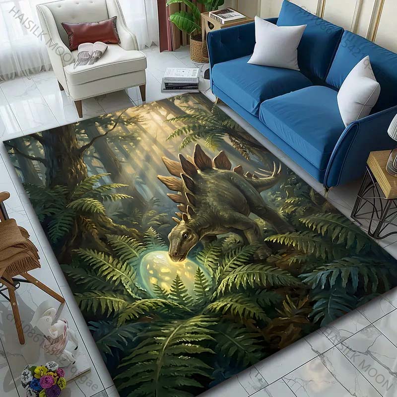 1PC Dinosaur in forest with glowing egg Print Carpet Rug for Living Room Bedroom Sofa Doormat Home Decor Non-slip Floor Mat