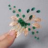 Retro Alloy Rhinestone Plug Comb Handmade Leaf Green Crystal Headdress Antique Hanfu Jewelry Bridal Hair Comb