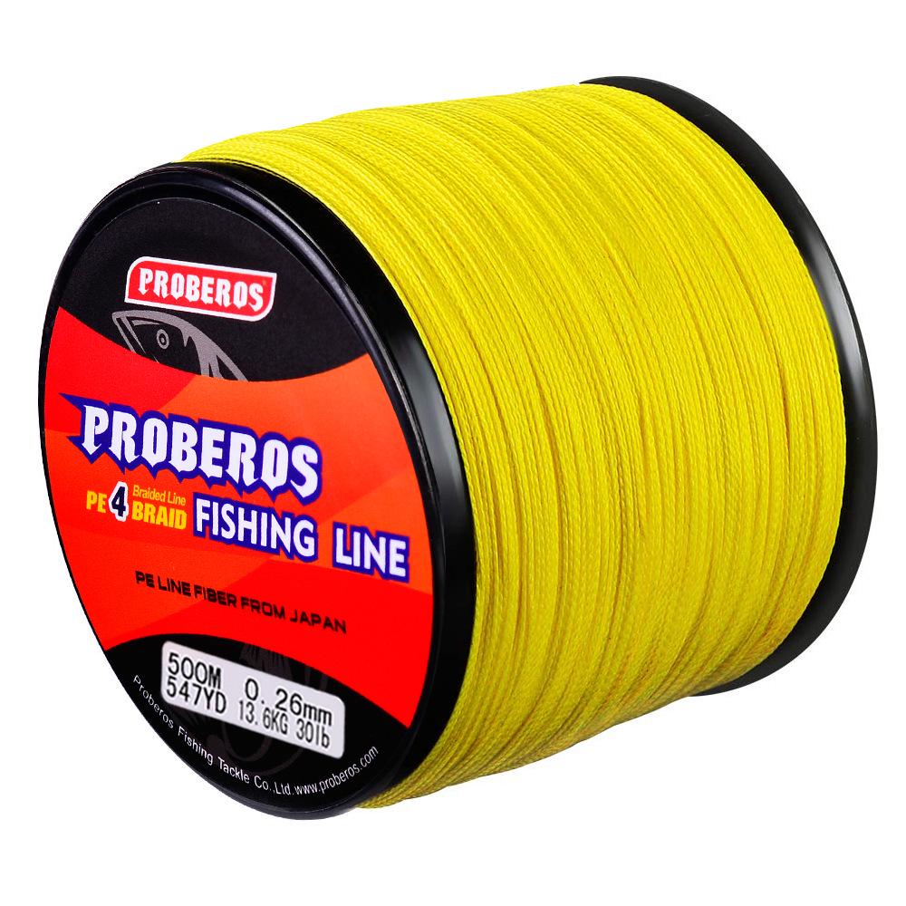500m PE Dyneema Braided Fishing Line, 4-Strand, Multicolor: Red, Blue, Yellow, Green, Grey - Ideal for Sea Fishing