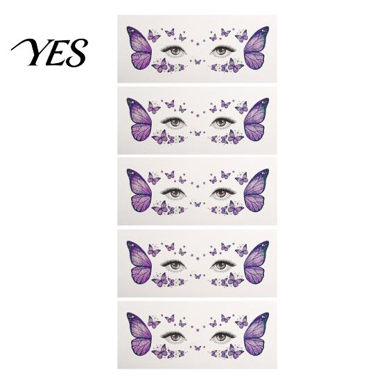 Mobile Phone Case Stickers 5 Sheets Glitter Butterfly Eye Stickers, Temporary Face Tattoos for Tail Kids, Cartoon Decals Festival Makeup, Party Decor