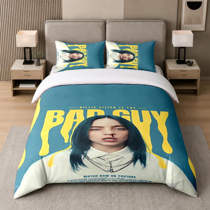 Set Biancheria da Letto 3 Pezzi, Billie Eilish 1 Copripiumino e 2 Federe, Biancheria da Letto Stampata Decorazione Per Camera degli Ospiti