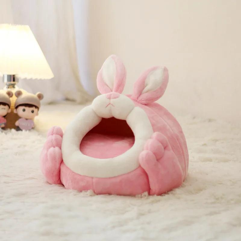 

Hamster House Rabbit Shape Hamster Hideout Removable Cushion Sleeping Cage Guinea Pig Hedgehog Rat Chinchilla Bed Nest S розовый