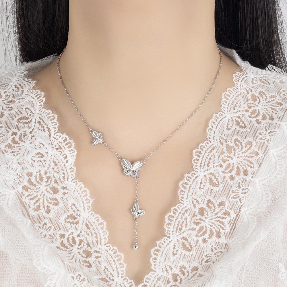 Lanț de Claviculă cu Laser Fluture cu Franjuri, Colier cu Temperament de Lux Ușor High-End, Cadou de Ziua de Naștere Pentru Prietenă și Prietenă