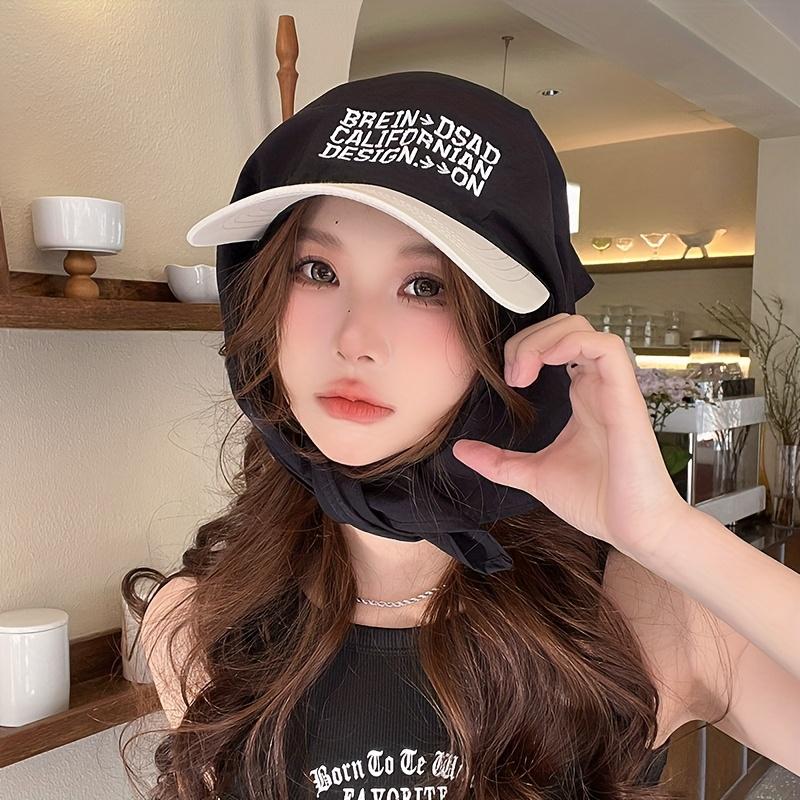 Women's Japanese Korean Style Baseball Cap - Adjustable Snapback Sun Hat with Embroidery, Wide Brim Face-Framing Design for Summer Travel