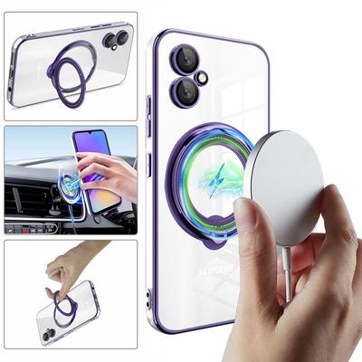 Luxury Wireless Charge Magsafe Plating Case For Samsung Galaxy A05 A05S A15 A25 A35 A55 Transparent Magnetic Ring Bumper Cover