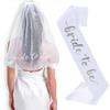 Bridal Pearl Embroidered Veil Shoulder Strap Set Bride Tobe Etiquette Strap Bachelorette Party Wedding Dress Up