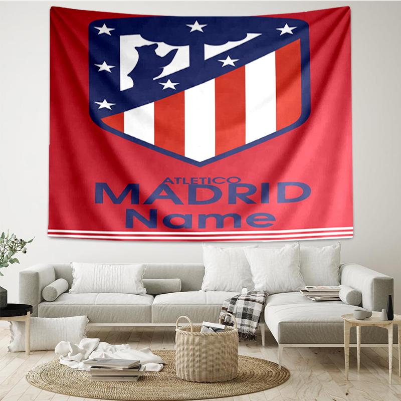 Custom Name Atlético Madrid Print Tapestry, Backdrop, Easy Setup, Ideal for Bedroom, Office & Living Room, with Aesthetic Wall Hanging Decor.