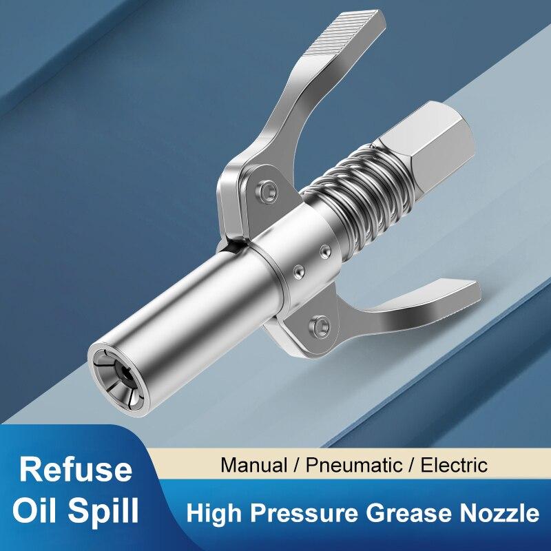 10000 PSI Grease Tool Coupler Heavy-Duty Quick Lock and Release Double Handle Stainless Steel NPTI/8 Leak-Free Grease Tool Tip