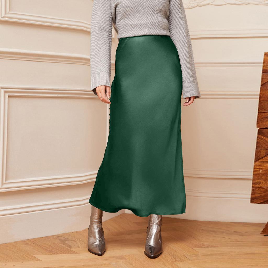 Women's Color Hip Hugging High Waist Slit Skirt