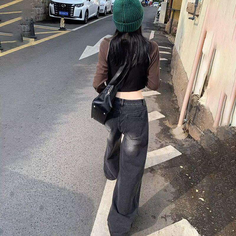 2025 Smoke Gray High-Waisted Wide-Leg Jeans: Trendy Spring Drapey Pants