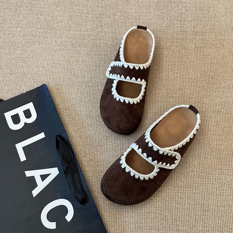 Vintage Mori fairy wind bag head half slippers female outer wear 2025 autumn with skirt Muller shoes Mary Jane sandals
