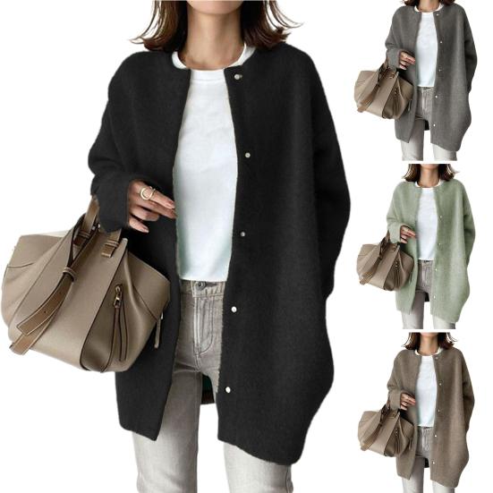 Women Winter Coat Single-breasted Solid Color Long Sleeves Loose Knitted Keep Warm Sweaters