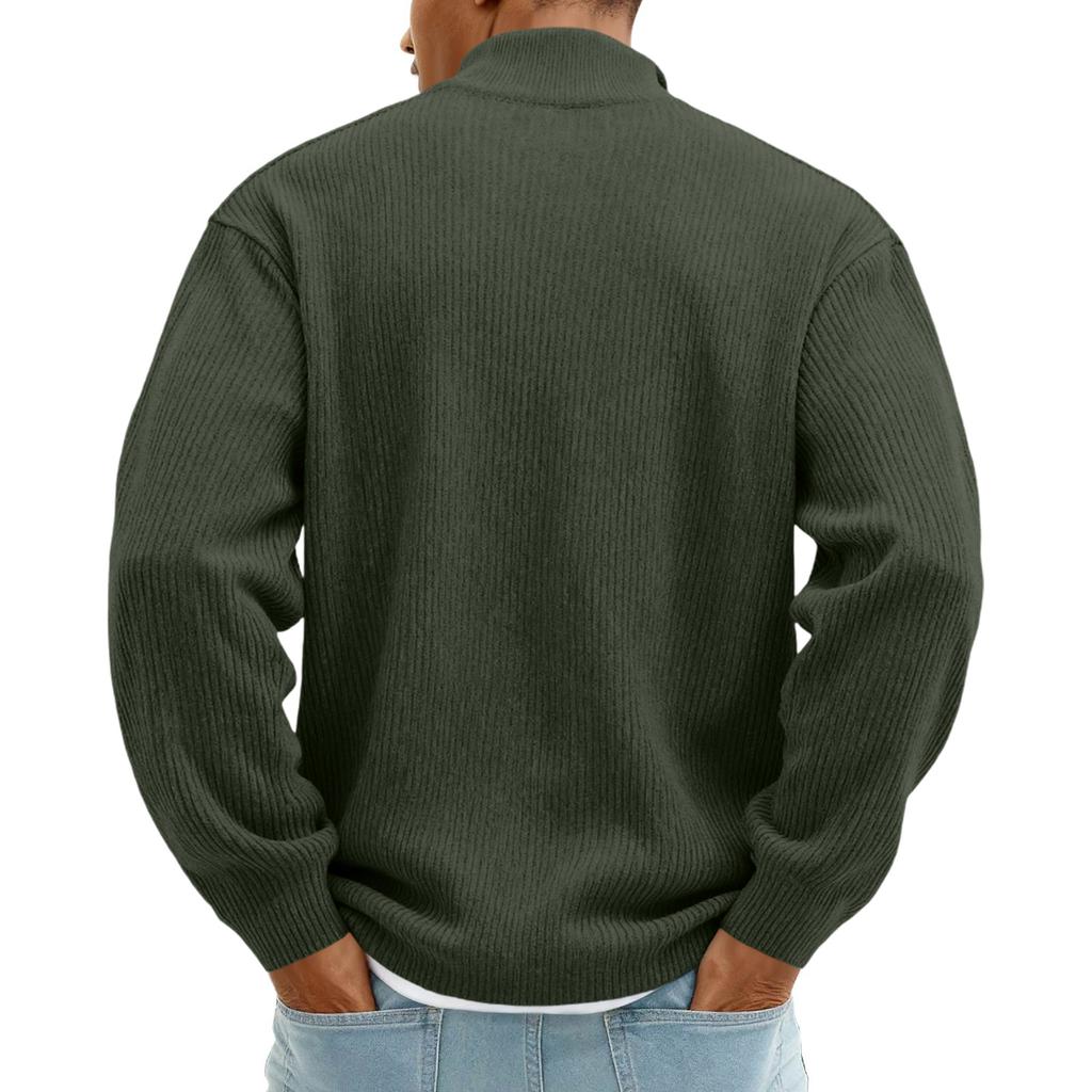 Men's Retro Corduroy Long Sleeve Shirt with Zip-Up Stand Collar Casual Top