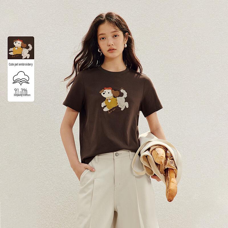INMAN Women s Fun Pet Embroidery Short-Sleeve T-Shirt S