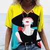 Ladies' V-neck T-shirt 3D Digital Printing Art Abstract Face Fashion Casual Trend Printed Short Sleeved Shirt