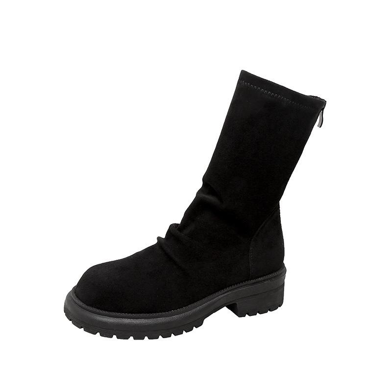 Grape Mother Winter New Pleated Stacking Boots Casual Style Korean Version Knight Boots Comfortable Soft Leather Retro Short Boots