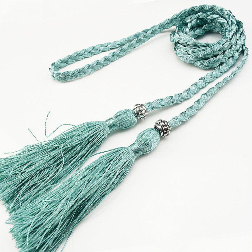 thumbnail image 2 of Handmade Braided Spaghetti Belt Simple Rope Waist Chain Women Tassel Peplum Dress Belt Wax Thread Braided 2 of 9