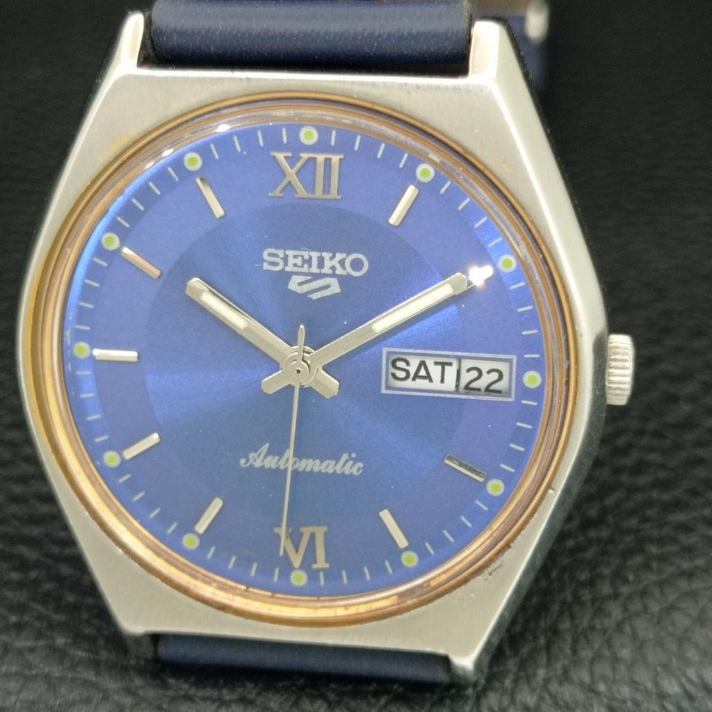 VINTAGE SEIKO 5 AUTOMATIC 6309A JAPAN MENS BLUE COLOR DIAL WATCH a708384-1
