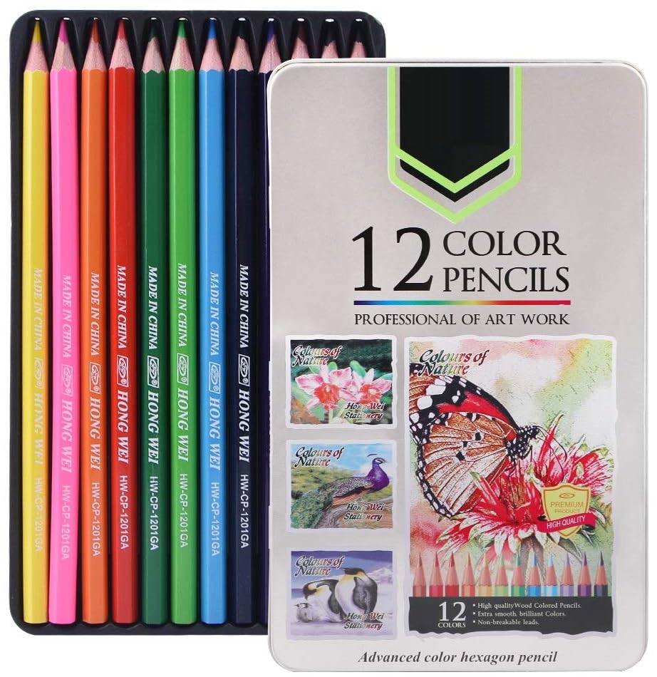 Corslet 12 Shades Color Pencil Set Hexagonal Colour Pencils Set With Iron Box Pencil Colours For Painting Coloring Penci