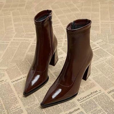 2025 Women Ankle High Heels Chelsea Boots Pointed Toe Women Motorcycle Boots Shoes Designer Pumps Winter New Brand Women Shoes