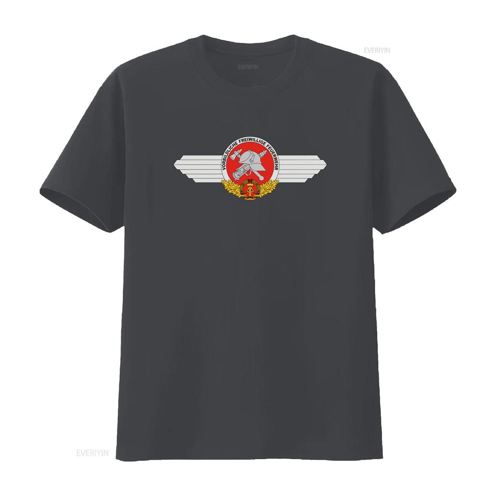 Vintage Fire Brigade GDR FFW Model Live Volunteer Coat of Arms Logo Badge T Shirt 34085 vintage Washed Comfortable