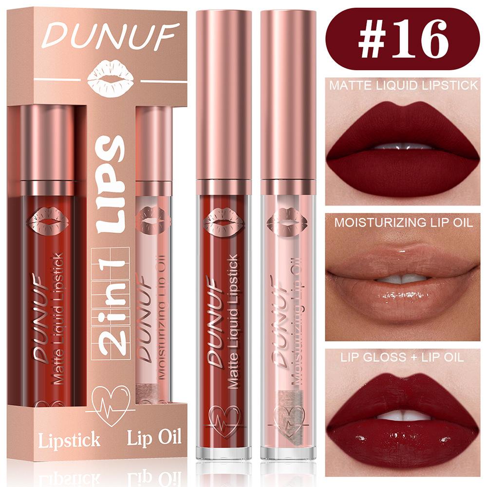2 in 1 Lip Gloss Set Lip Oil Make-up for Women Waterproof Long Lasting Cosmetics Korean Makeup Sexy Red Matte Lipstick Lip Tint