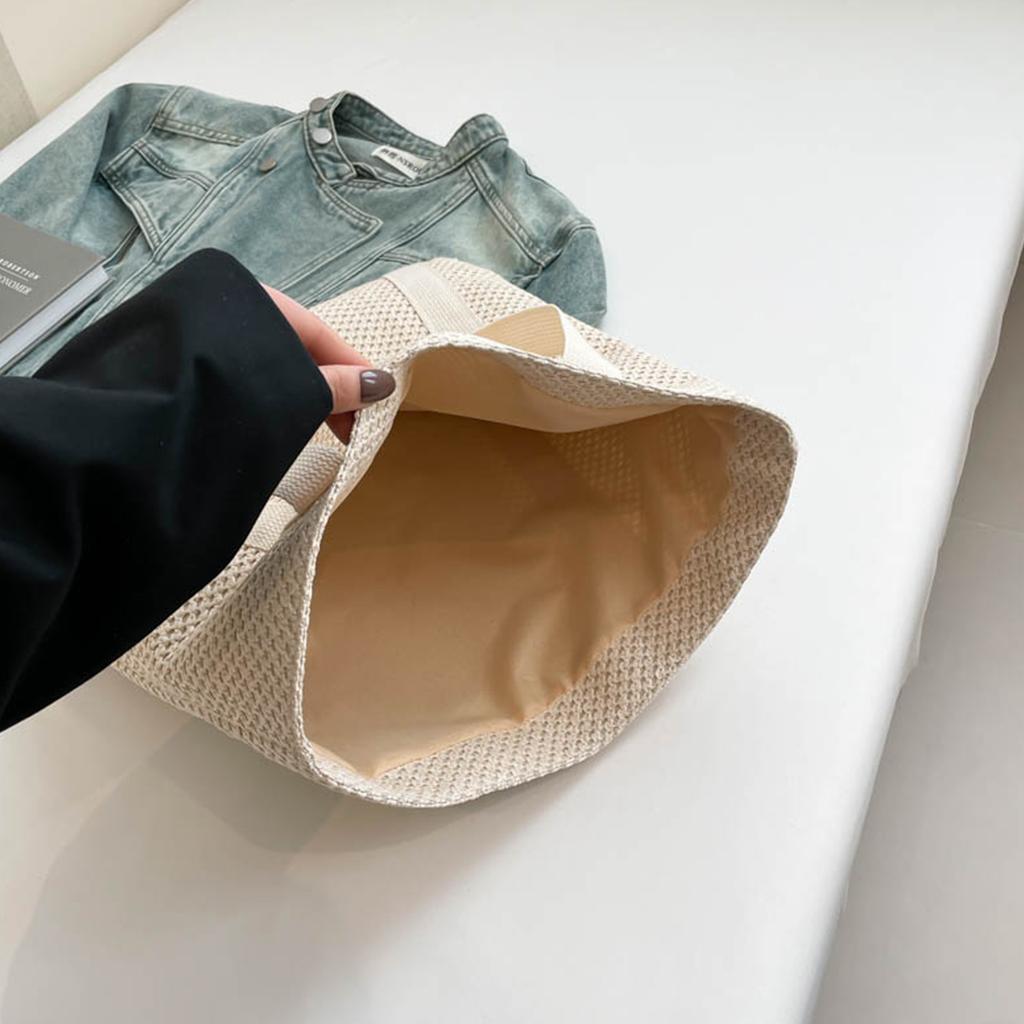 Women'S Woven Straw Beach Solid Color Tote Bag Lightweight Open Top With Tassel Charm For Vacation And Seaside Shoulder Bag