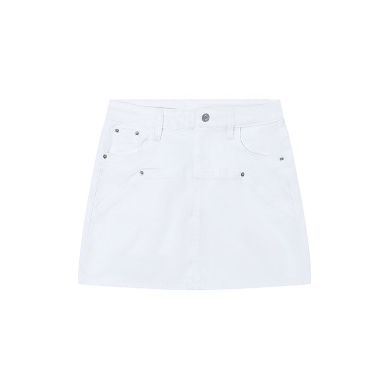 

Kumikumi White Early Spring All-Matching Jeans Skirt White XL