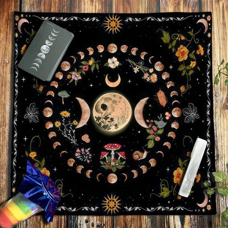 Divinations Tablecloth Moonphases Flower Astrologys Tarot Cards Tablecloth Altars Cloth Divinations Game Accessories