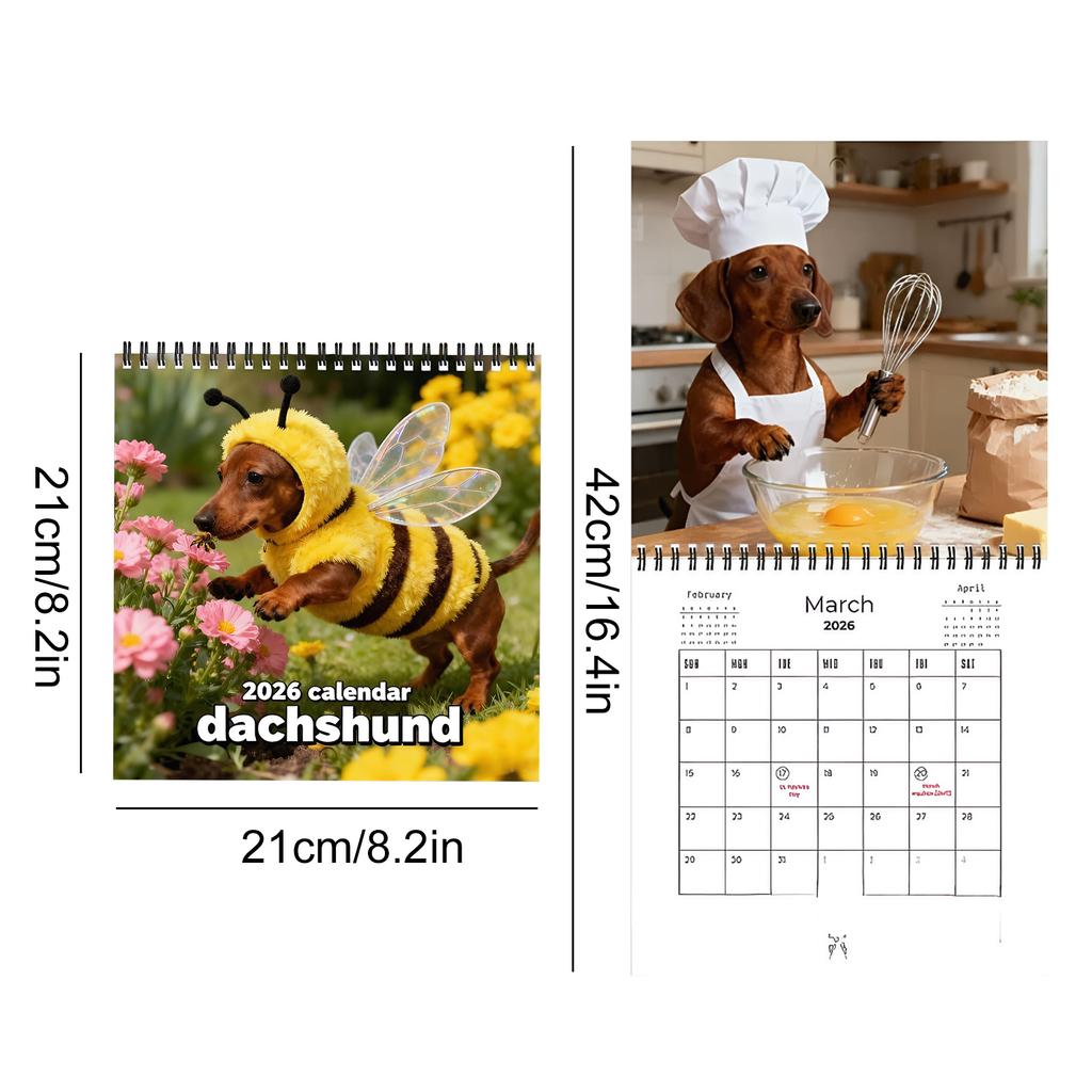 1-5Pcs 2026 Dachshund Hanging Wall Calendar 12 Months Fun Dogs Pets Calendars with Cute Dachshund Photos for Offices Bedrooms