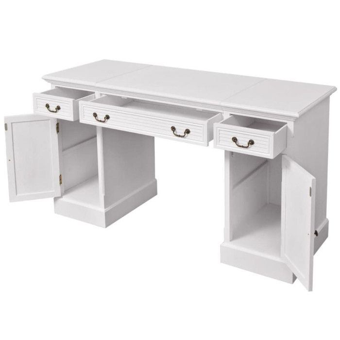 VidaXL Bureau à double piédestal Blanc 140 x 48 x 80 cm