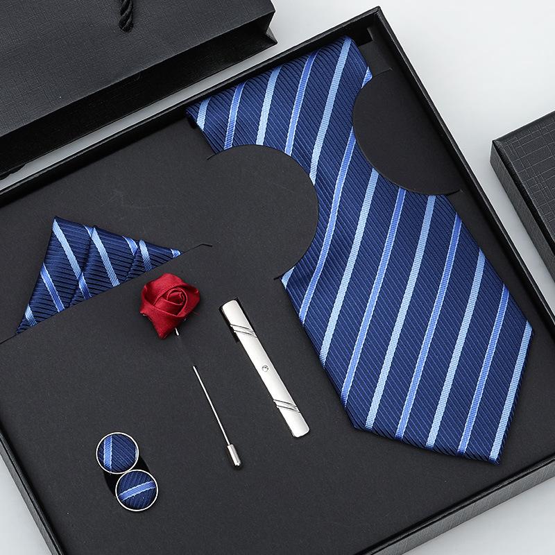 Tie Bow Tie Six-Piece Tie Men'S Dress Business Korean Edition Blue Black Red 8Cm Wedding Groom Tie