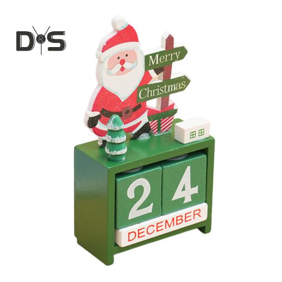 

Рождественский деревянный настольный календарь Санта-Клауса, снеговика, оленя, дерева, вечного календаря, деревянного блока для украшения домашнего офиса A зелёный